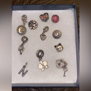 Pandora rings, bracelet and charms, sterling silver 925